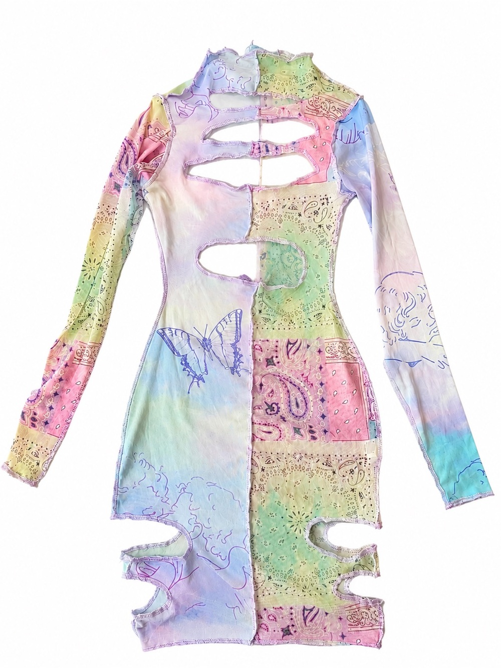 Pastel Patchwork Cutout Long Sleeve Kids Dress